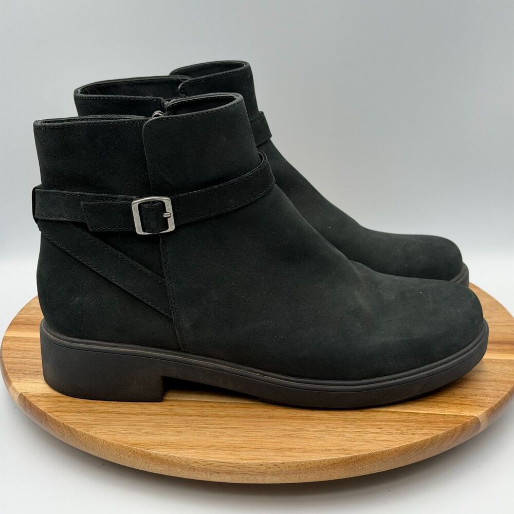ABEO Compass Buckle 3873 Women's Size 8.5 Black Leather Ankle Boots